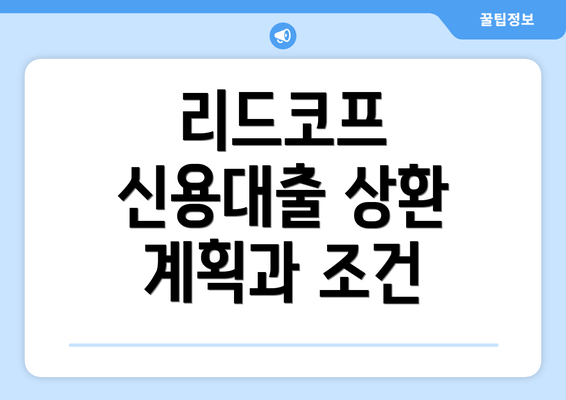 리드코프 신용대출 상환 계획과 조건