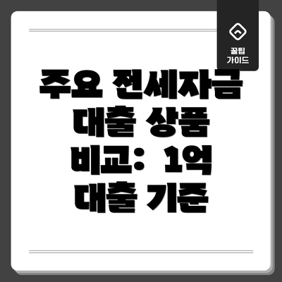 주요 전세자금 대출 상품 비교:  1억 대출 기준
