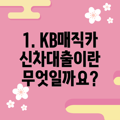 1. KB매직카 신차대출이란 무엇일까요?