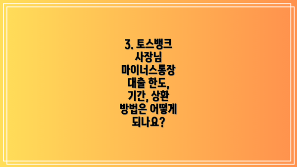 3. 토스뱅크 사장님 마이너스통장 대출 한도, 기간, 상환 방법은 어떻게 되나요?