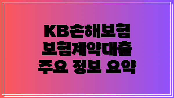 KB손해보험 보험계약대출 주요 정보 요약