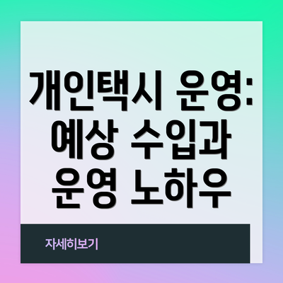 개인택시 운영: 예상 수입과 운영 노하우