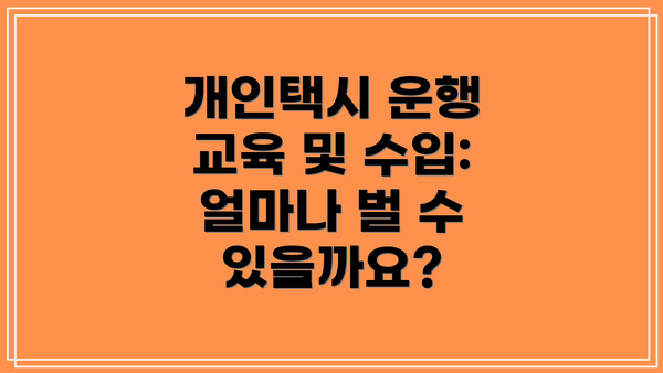 개인택시 운행 교육 및 수입: 얼마나 벌 수 있을까요?