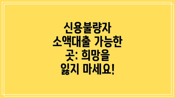 신용불량자 소액대출 가능한 곳: 희망을 잃지 마세요!