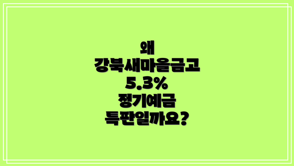 왜 강북새마을금고 5.3% 정기예금 특판일까요?
