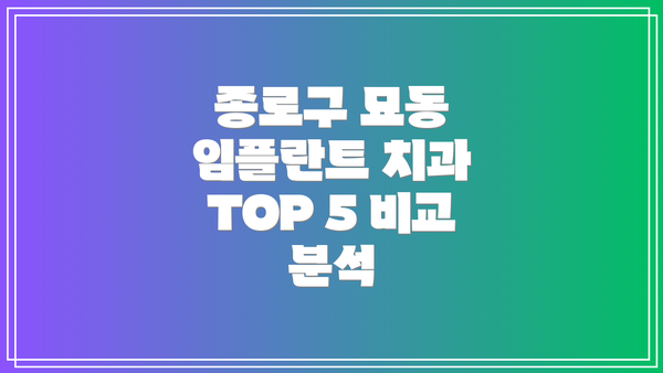 종로구 묘동 임플란트 치과 TOP 5 비교 분석