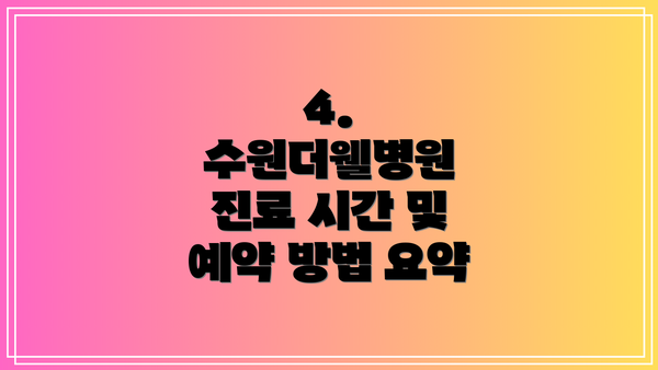 4. 수원더웰병원 진료 시간 및 예약 방법 요약